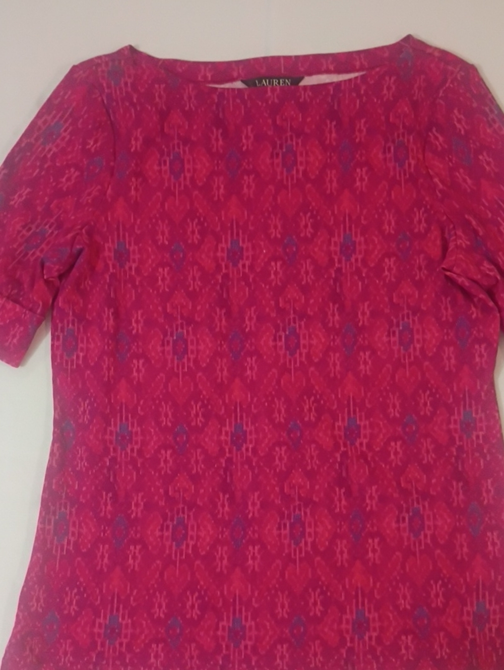Lauren Ralph Lauren Pink and Blue Patterned Short-Sleeve Tee